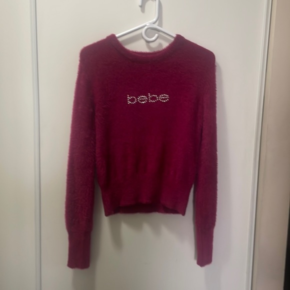 Bebe Sangria Fuzzy Rhinestone Sweater - Picture 1 of 7